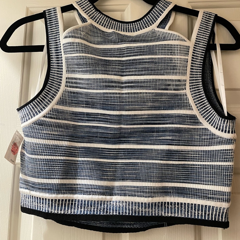 Ronny Kobo Designer Blue & White Knit Crop Top